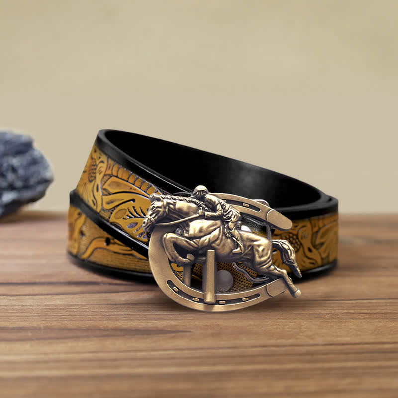 Men's DIY Horsemanship Horse Show Buckle Leather Belt - Horsemanship - SandyBrown Belt (40) - image 9