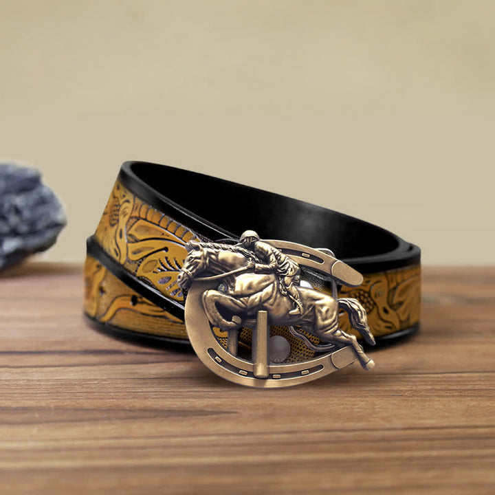 Men's DIY Horsemanship Horse Show Buckle Leather Belt - Horsemanship - SandyBrown Belt (40) - image 9