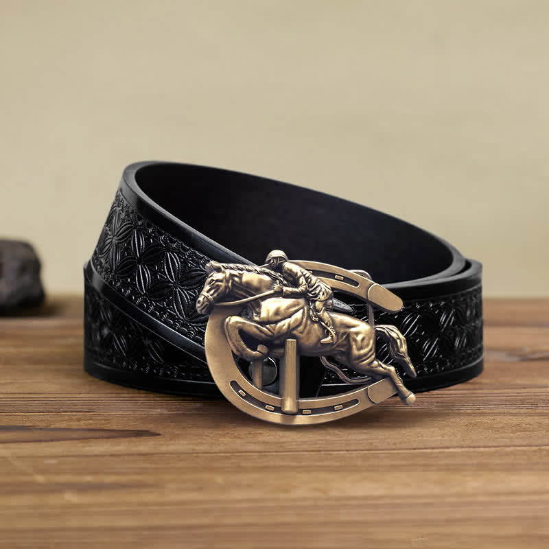 Men's DIY Horsemanship Horse Show Buckle Leather Belt - Horsemanship - Black Embossed Weave Belt (40) - image 6