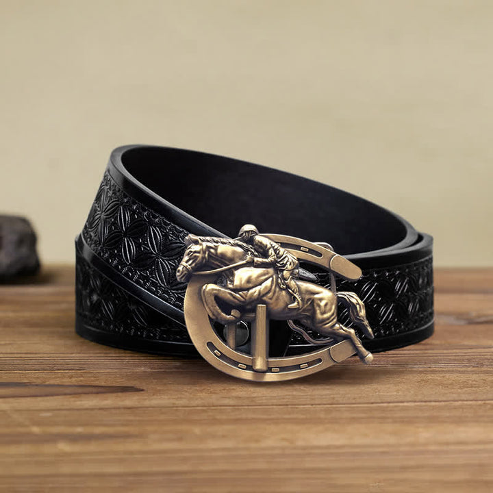 Men's DIY Horsemanship Horse Show Buckle Leather Belt - Horsemanship - Black Embossed Weave Belt (40) - image 6