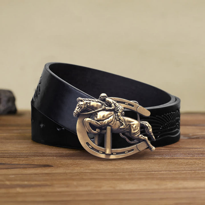 Men's DIY Horsemanship Horse Show Buckle Leather Belt - Horsemanship - Black Embossed Eagle Belt (40) - image 5