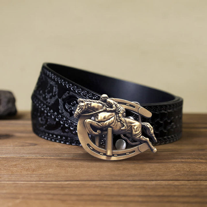 Men's DIY Horsemanship Horse Show Buckle Leather Belt - Horsemanship - Black Carved Belt (40) - image 7
