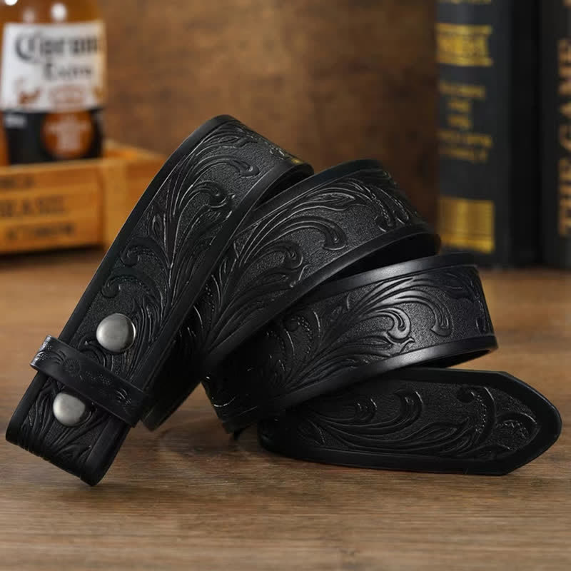Men's DIY Leather Belt - Black Floral Belt - 40 - image 8