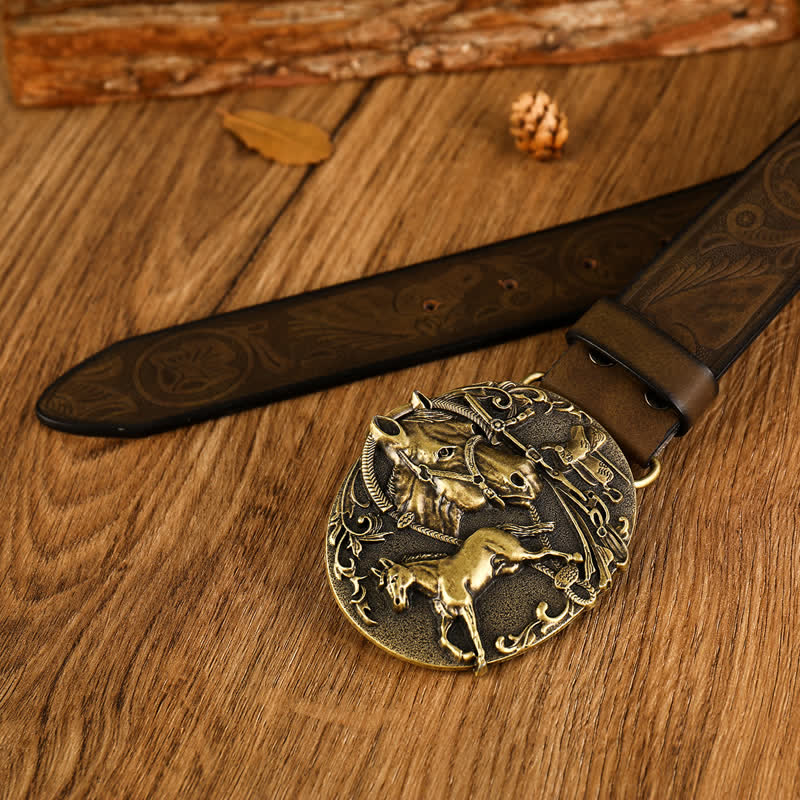 Oval Horse Head Pattern Style Leather Belt - image 1