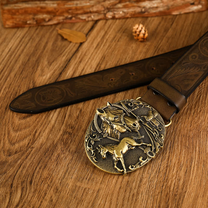 Oval Horse Head Pattern Style Leather Belt - image 1