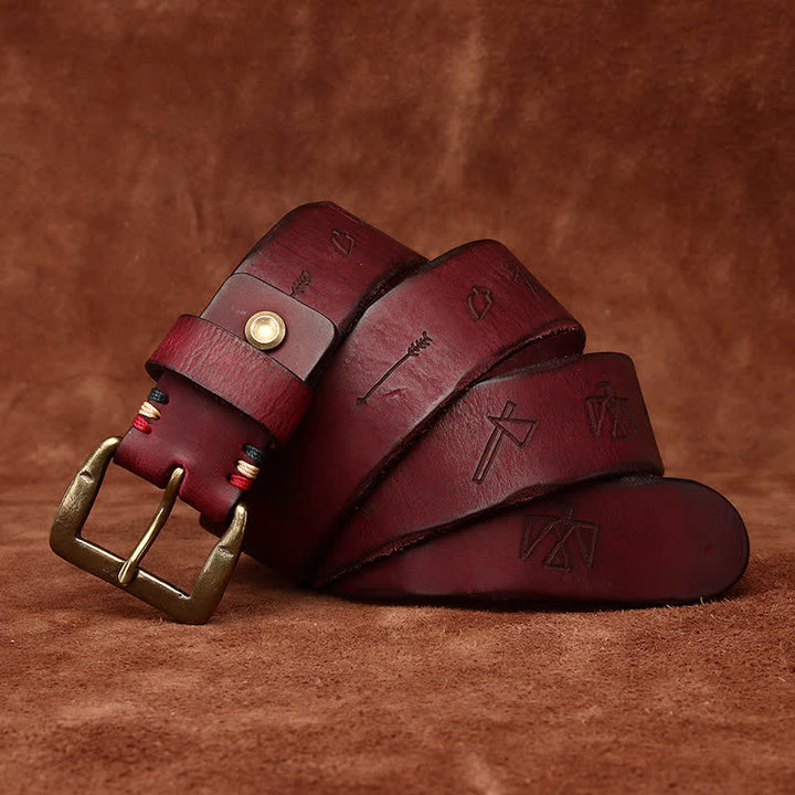 Totem Pattern Laser Engraving Strap Leather Belt - Reddish-Brown - 44 - image 11