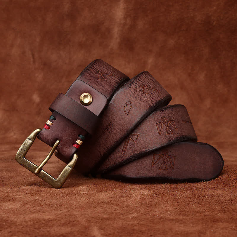 Totem Pattern Laser Engraving Strap Leather Belt - Coffee - 44 - image 8
