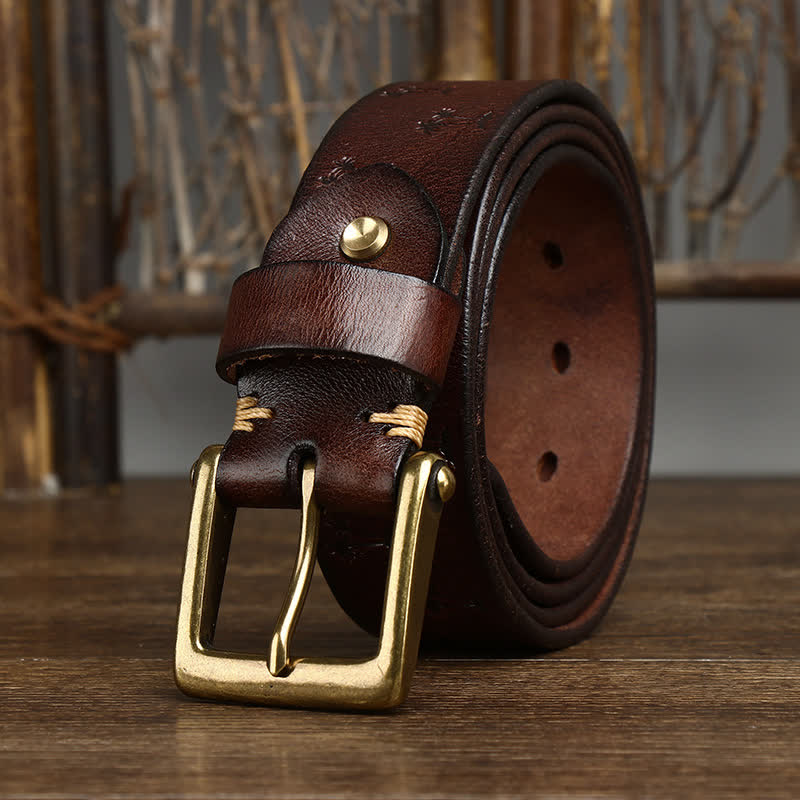 Coconut Tree Embossed Pattern Strap Leather Belt - image 9