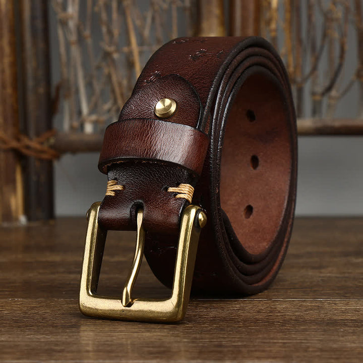 Coconut Tree Embossed Pattern Strap Leather Belt - image 9