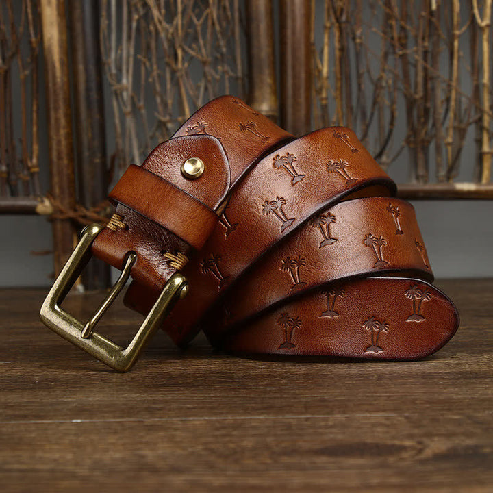 Coconut Tree Embossed Pattern Strap Leather Belt - image 4