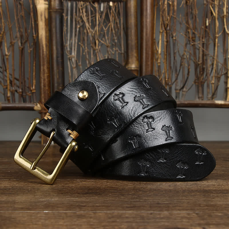 Coconut Tree Embossed Pattern Strap Leather Belt - image 7
