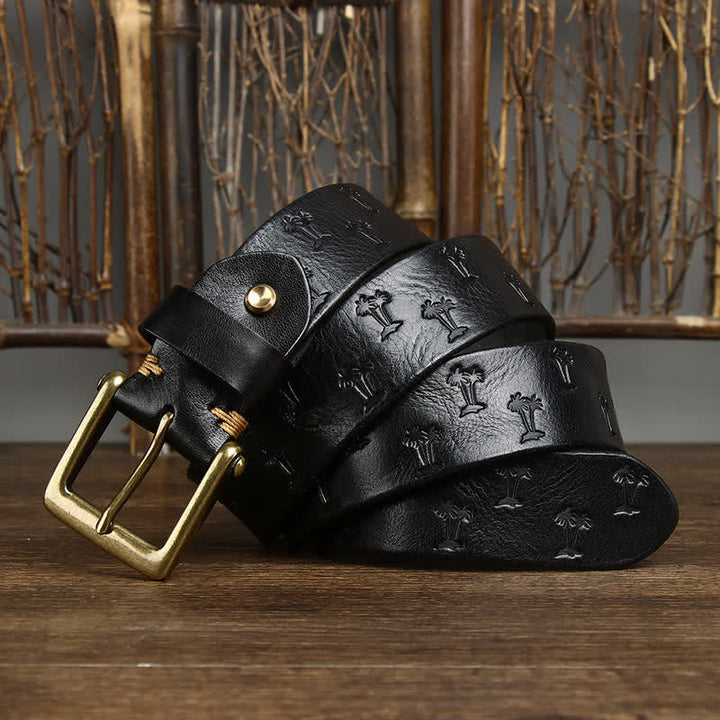 Coconut Tree Embossed Pattern Strap Leather Belt - image 7
