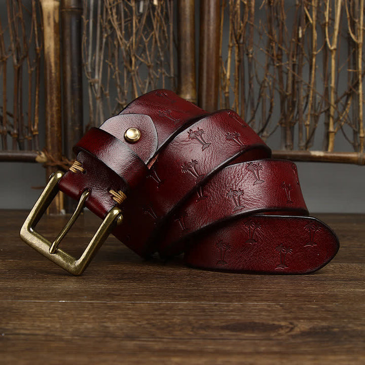 Coconut Tree Embossed Pattern Strap Leather Belt - image 13