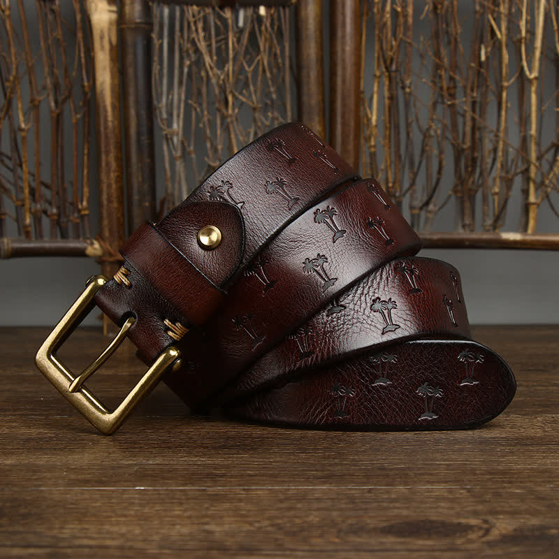 Coconut Tree Embossed Pattern Strap Leather Belt - image 10