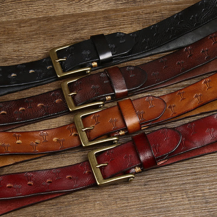 Coconut Tree Embossed Pattern Strap Leather Belt - image 1