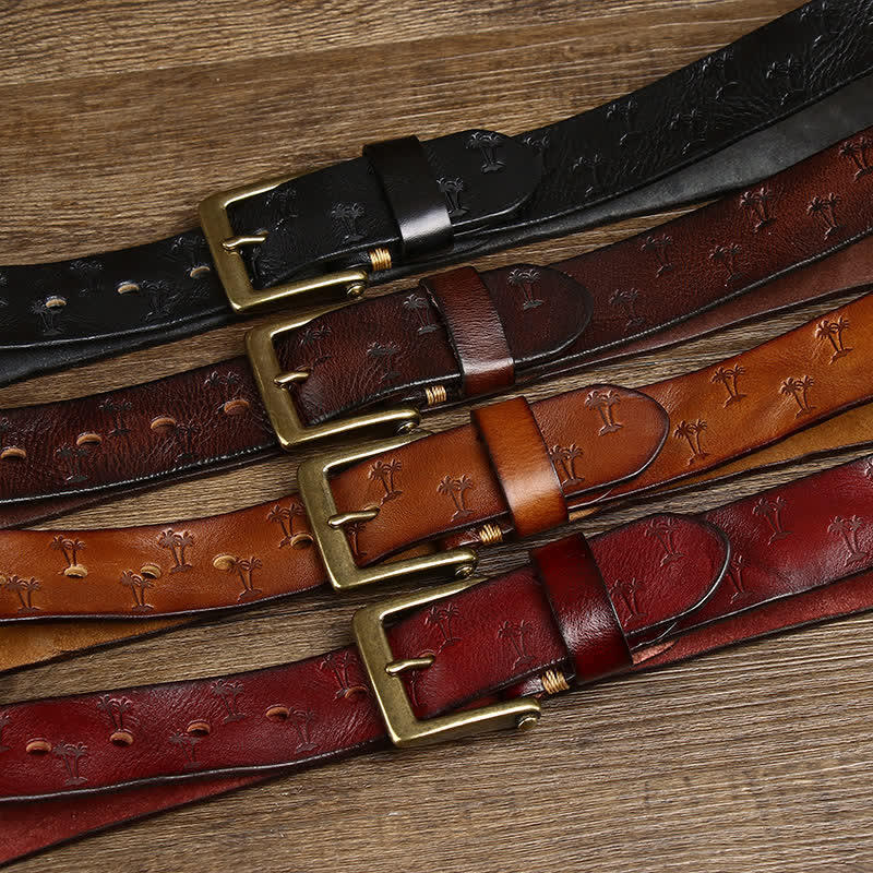 Coconut Tree Embossed Pattern Strap Leather Belt - image 1