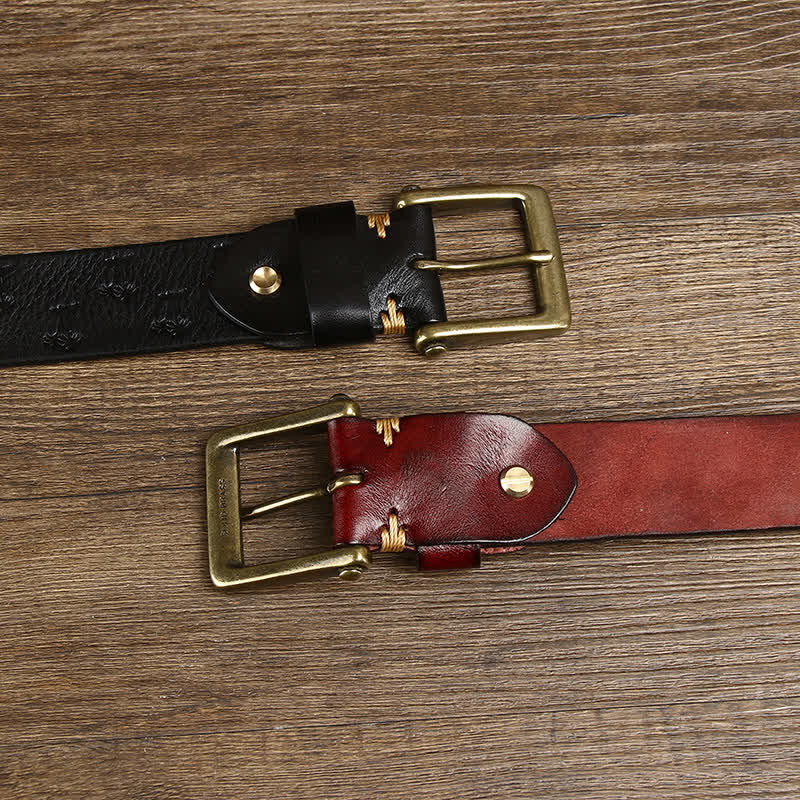 Coconut Tree Embossed Pattern Strap Leather Belt - image 2