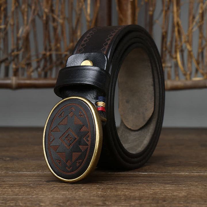 Vintage Engraved Pattern Thick Genuine Leather Belt - image 6