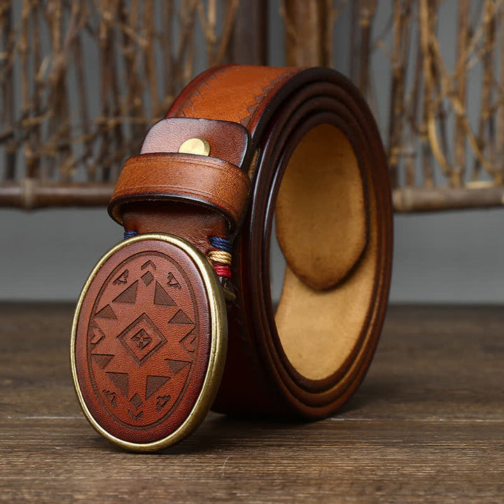 Vintage Engraved Pattern Thick Genuine Leather Belt - image 3