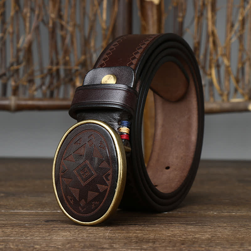Vintage Engraved Pattern Thick Genuine Leather Belt - image 9