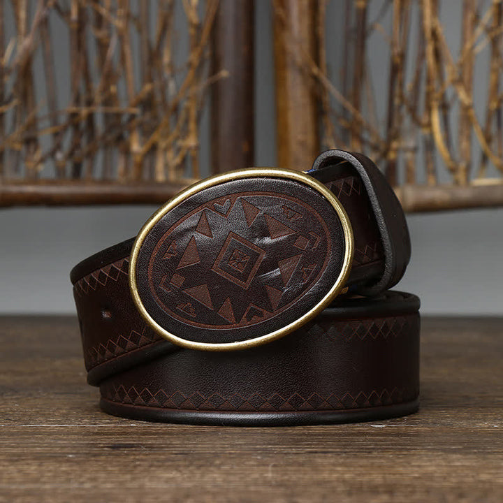 Vintage Engraved Pattern Thick Genuine Leather Belt - image 8