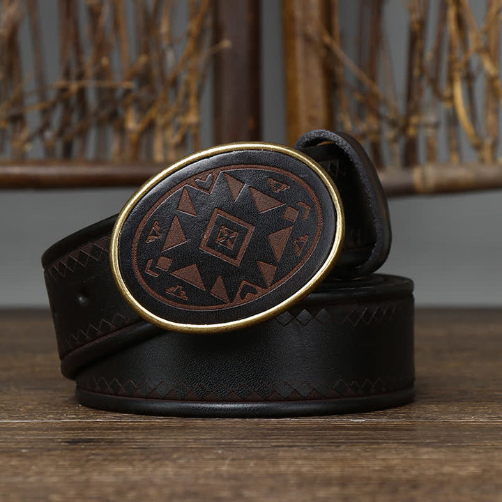 Vintage Engraved Pattern Thick Genuine Leather Belt - image 5