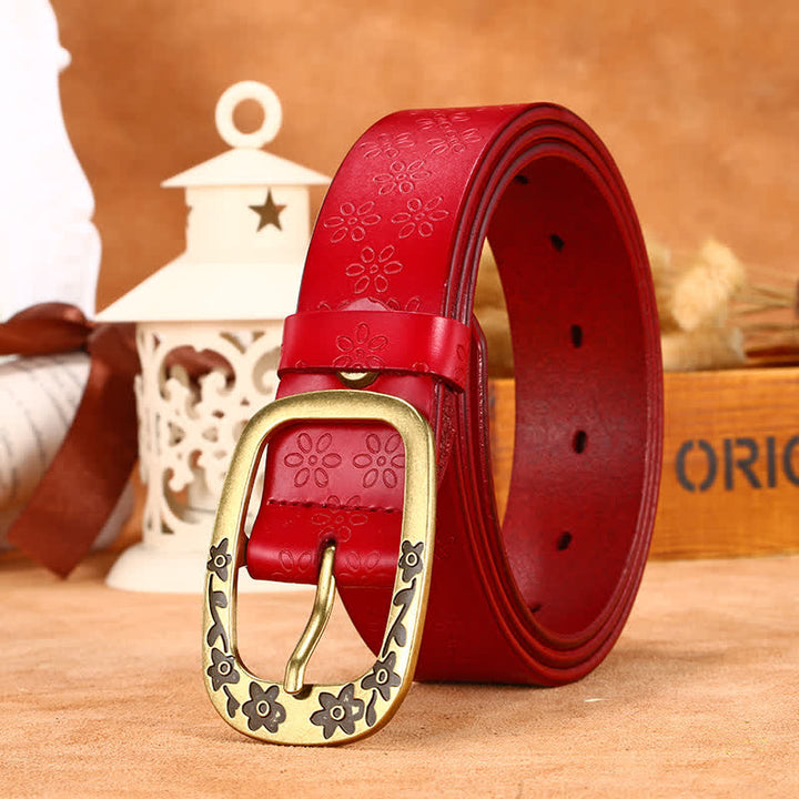 Women's Plum Blossom Pattern Leather Belt - Red - 36 - image 5