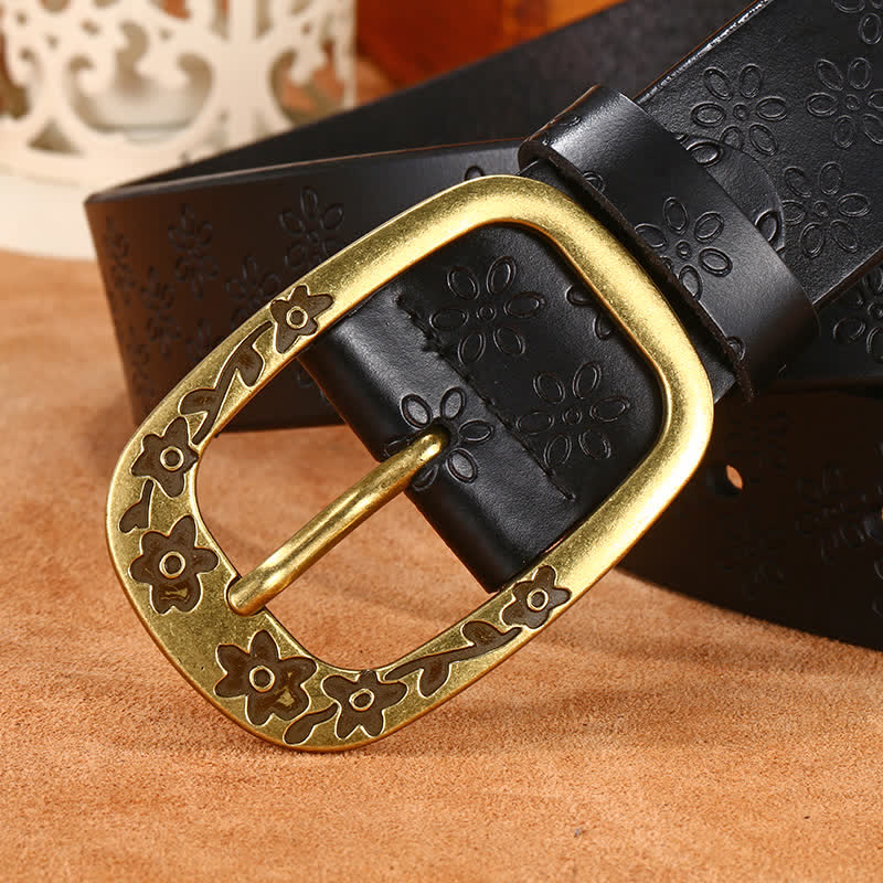 Women's Plum Blossom Pattern Leather Belt - image 3