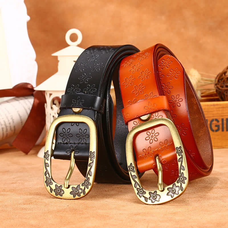 Women's Plum Blossom Pattern Leather Belt - image 1