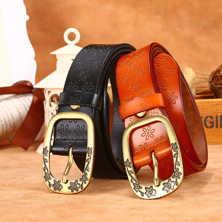 Women's Plum Blossom Pattern Leather Belt - image 1