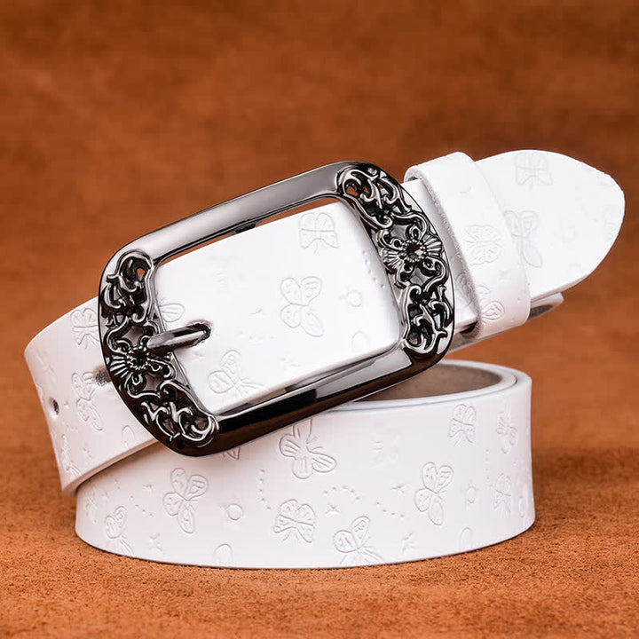 Women's Butterfly Emboss Luxury Stylish Leather Belt - White - 40 - image 9