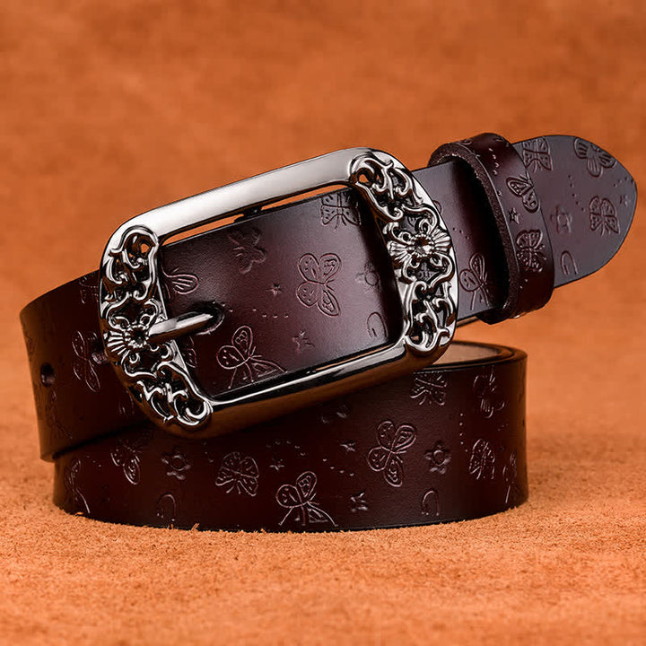 Women's Butterfly Emboss Luxury Stylish Leather Belt - Coffee - 40 - image 0