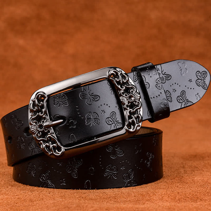 Women's Butterfly Emboss Luxury Stylish Leather Belt - Black - 40 - image 7
