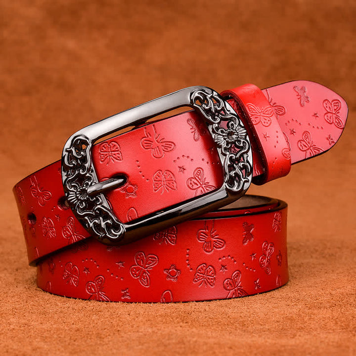 Women's Butterfly Emboss Luxury Stylish Leather Belt - Red - 40 - image 5