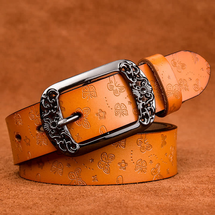 Women's Butterfly Emboss Luxury Stylish Leather Belt - Orange - 40 - image 11
