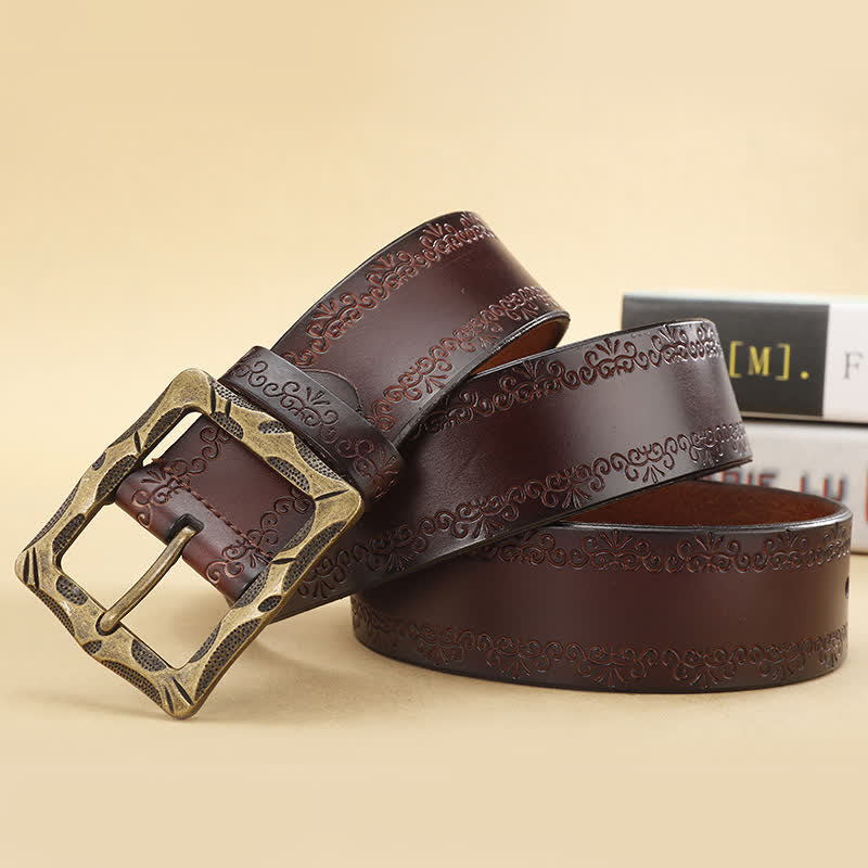 Floral Strap Rectangular Buckle Leather Belt - image 6