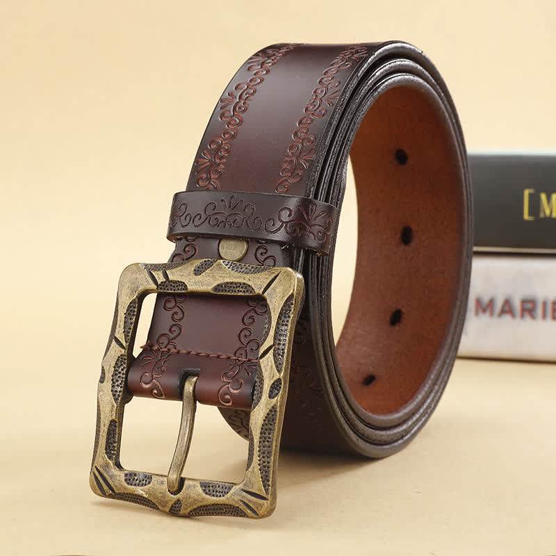 Floral Strap Rectangular Buckle Leather Belt - image 2