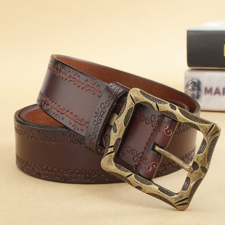 Floral Strap Rectangular Buckle Leather Belt - image 3