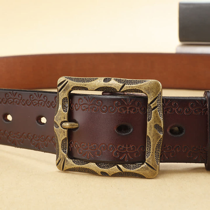 Floral Strap Rectangular Buckle Leather Belt - image 7