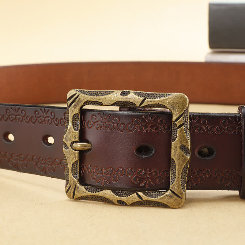 Floral Strap Rectangular Buckle Leather Belt - image 7