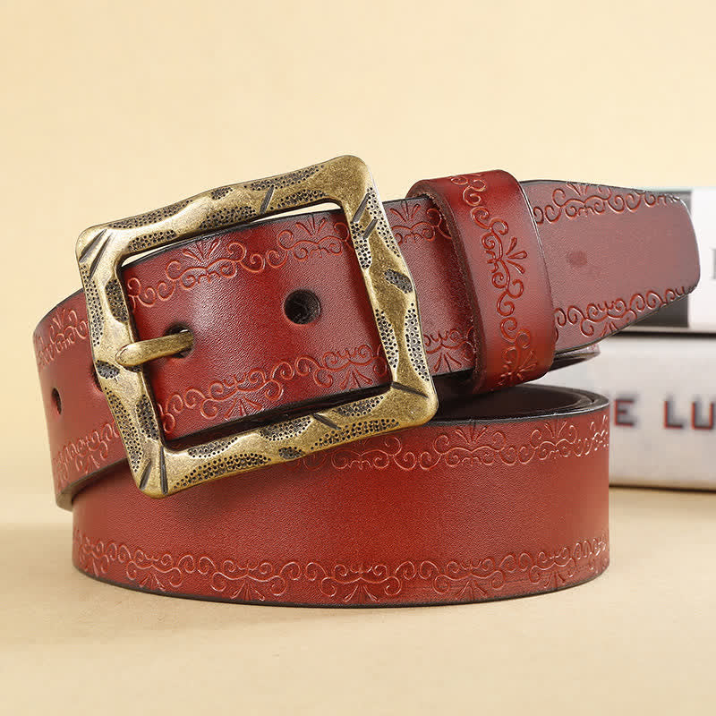 Floral Strap Rectangular Buckle Leather Belt - Red - 44 - image 12
