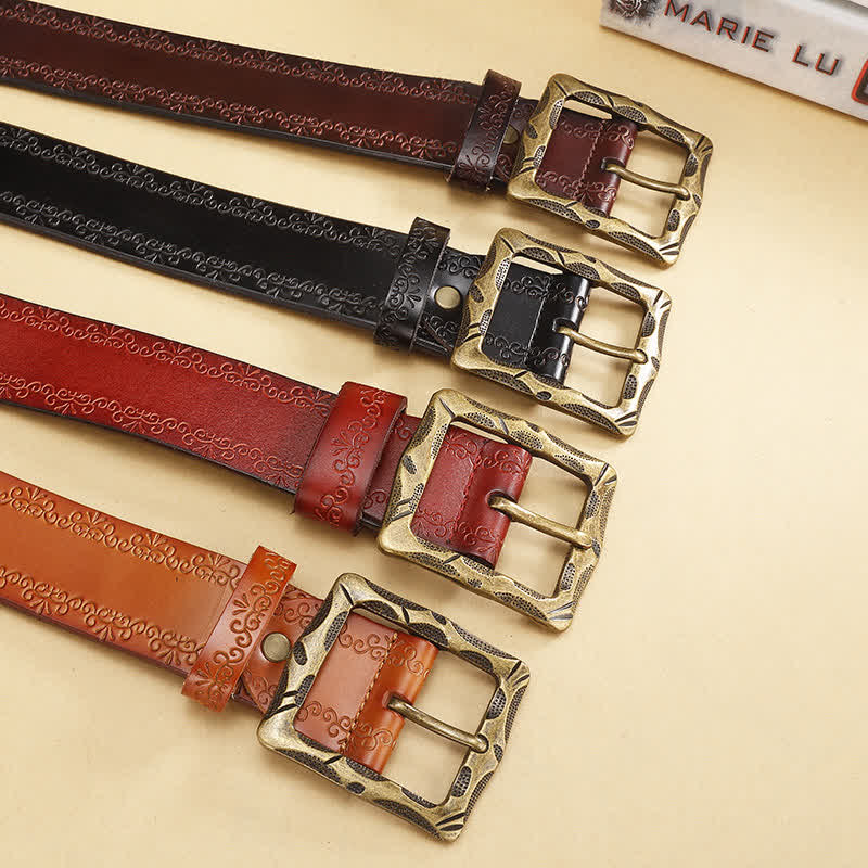 Floral Strap Rectangular Buckle Leather Belt - image 1