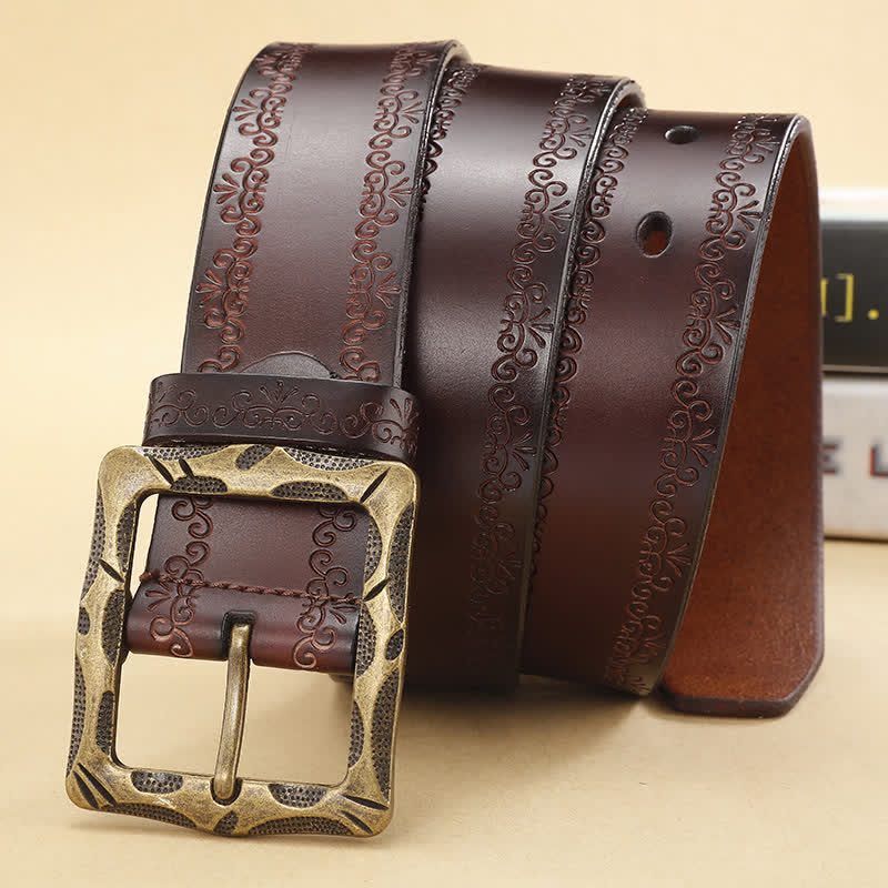 Floral Strap Rectangular Buckle Leather Belt - image 5