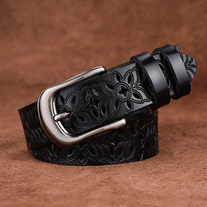 Women's Exquisite Fashion Accessory Hollow Out Leather Belt - Black - 38 - image 11