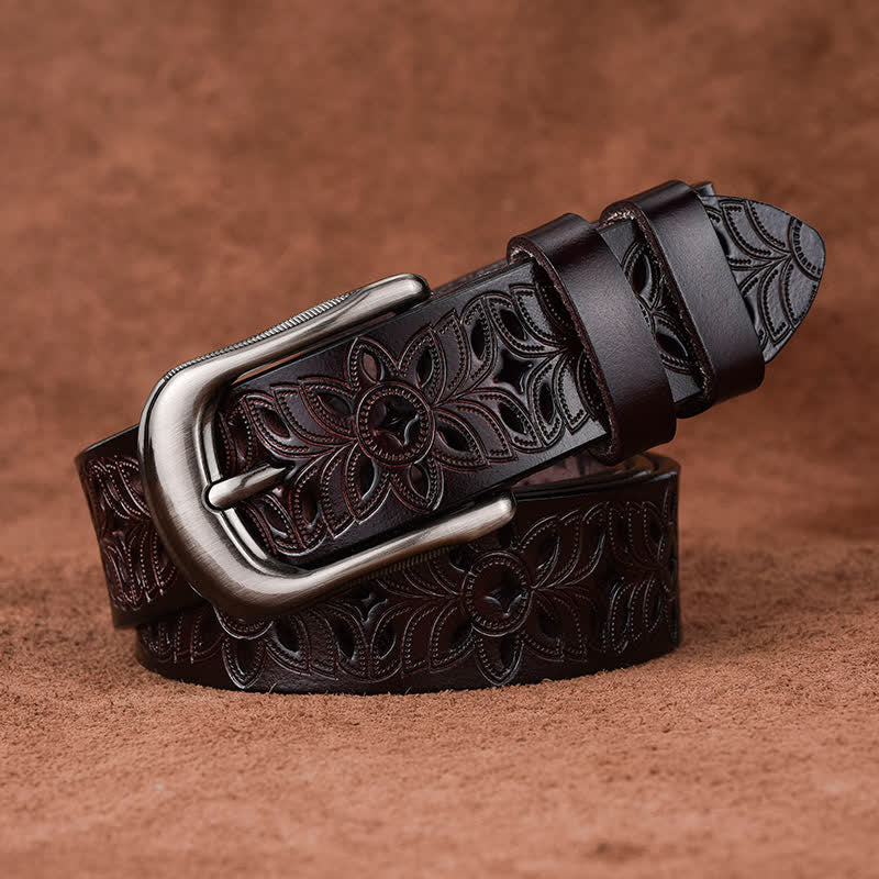 Women's Exquisite Fashion Accessory Hollow Out Leather Belt - Coffee - 38 - image 4