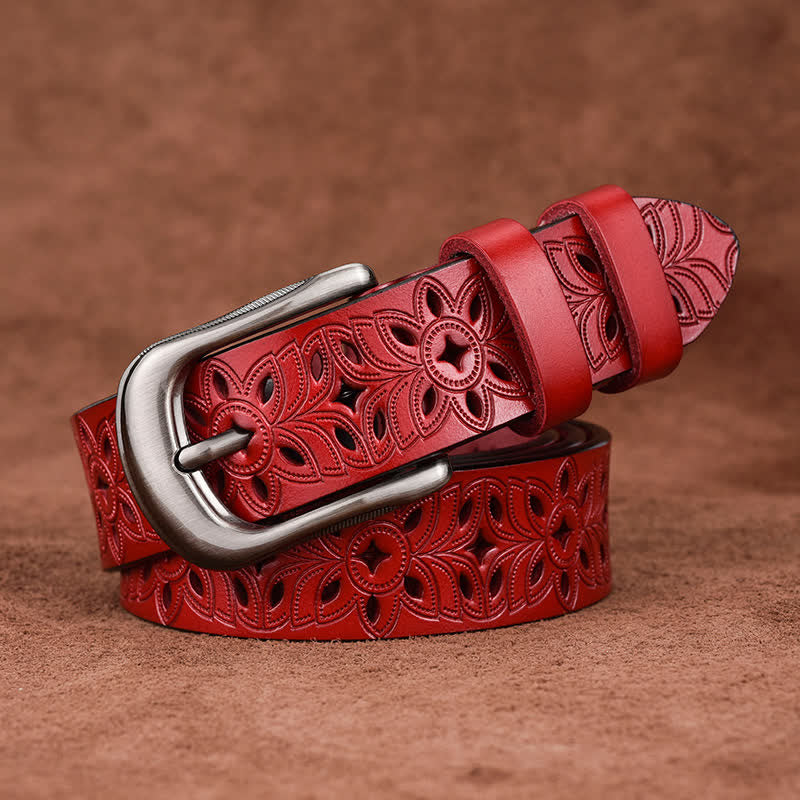 Women's Exquisite Fashion Accessory Hollow Out Leather Belt - Red - 38 - image 13