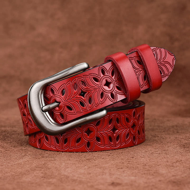 Women's Exquisite Fashion Accessory Hollow Out Leather Belt - Red - 38 - image 13