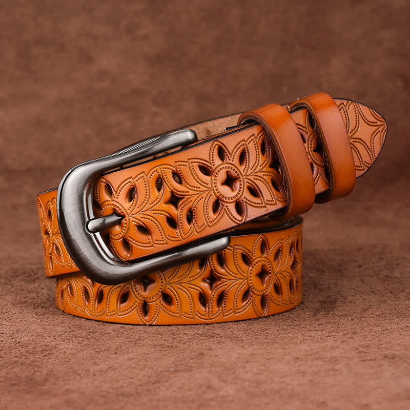 Women's Exquisite Fashion Accessory Hollow Out Leather Belt - Orange - 38 - image 8