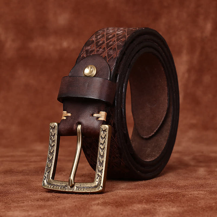 Designed Vintage Embossed Diamond Leather Belt - image 10