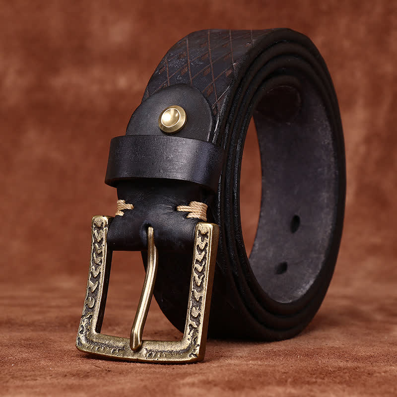 Designed Vintage Embossed Diamond Leather Belt - image 7